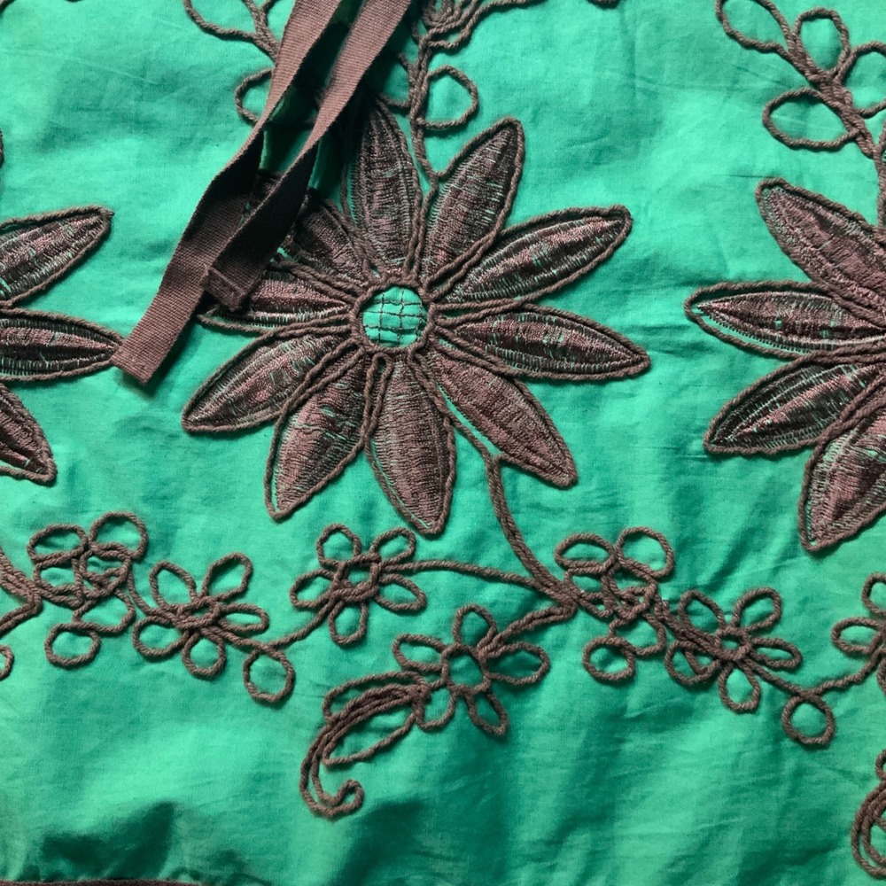 Max Studio Green Brown Floral Embroidered Cotton Wrap Skirt Size 12 8702G12 - Picture 2 of 7